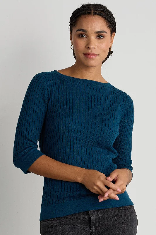 Women's Organic Cotton Cable Knit Boat Neck Sweater Casual Formal Business