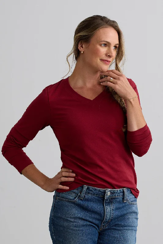 Women's Organic Long Sleeve V-Neck T-Shirt Satin Blend Silk Blend Wool Blend