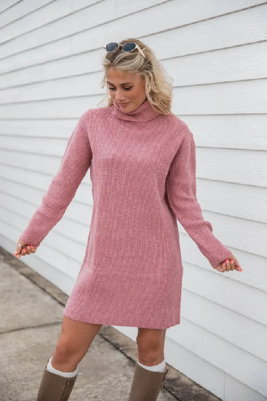 Faith In Love Mauve Turtleneck Sweater Dress Terry Blend Velvet Blend Canvas Blend