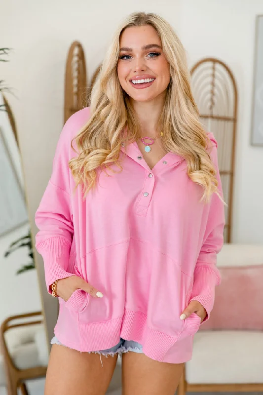 Find You Well Bubblegum Hooded Pullover FINAL SALE Button Front Sweater
