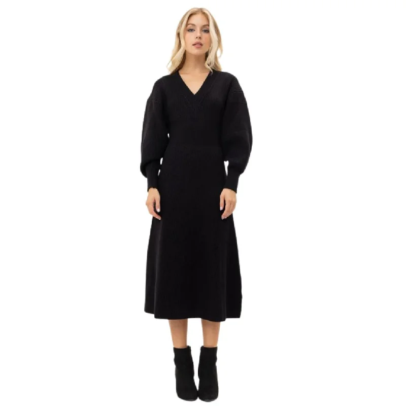 Flare Midi Sweater Dress (Black) Oversized Loose Flowy