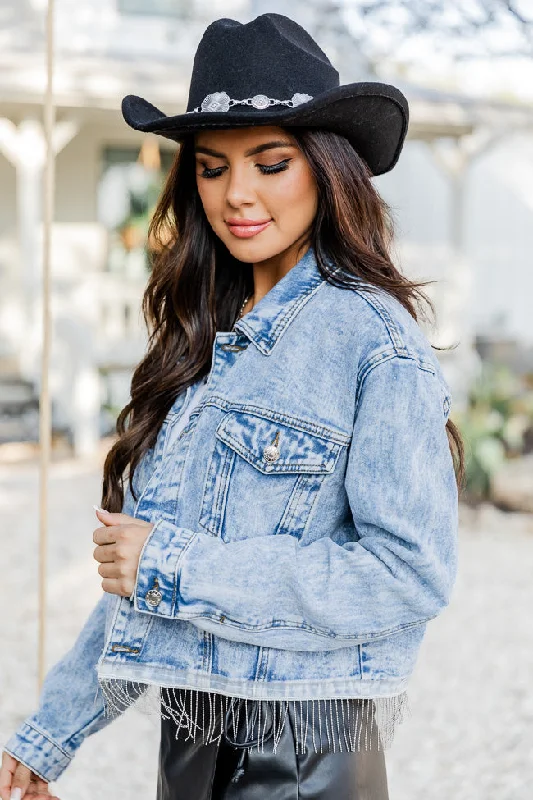 Got Nothing But Time Medium Wash Beaded Fringe Hem Denim Jacket FINAL SALE Nylon Jacket Polyester Jacket Spandex Jacket Got Nothing But Time Medium Wash Beaded Fringe Hem Denim Jacket FINAL SALE Nylon Jacket Polyester Jacket Spandex Jacket