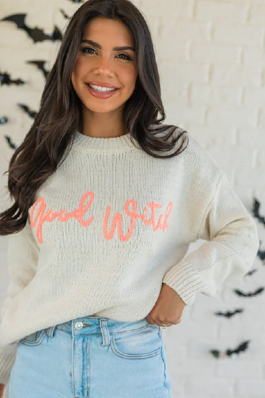 Happy To Be The Good Witch Stone and Coral Sweater FINAL SALE Lightweight Heavyweight Midweight