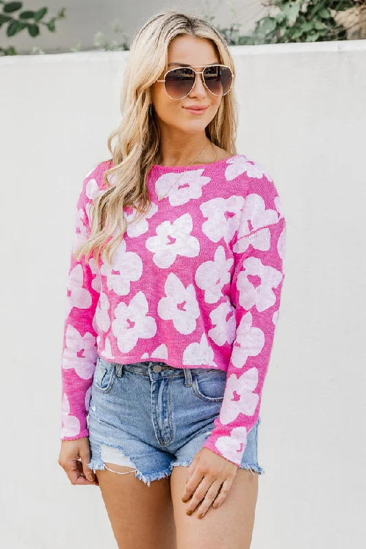 Hard To Focus Hot Pink Floral Sweater FINAL SALE Seamless Knitted Crochet