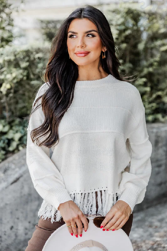 Haute Take Cream Fringe Sweater  FINAL SALE Handmade Hand-knitted Hand-woven