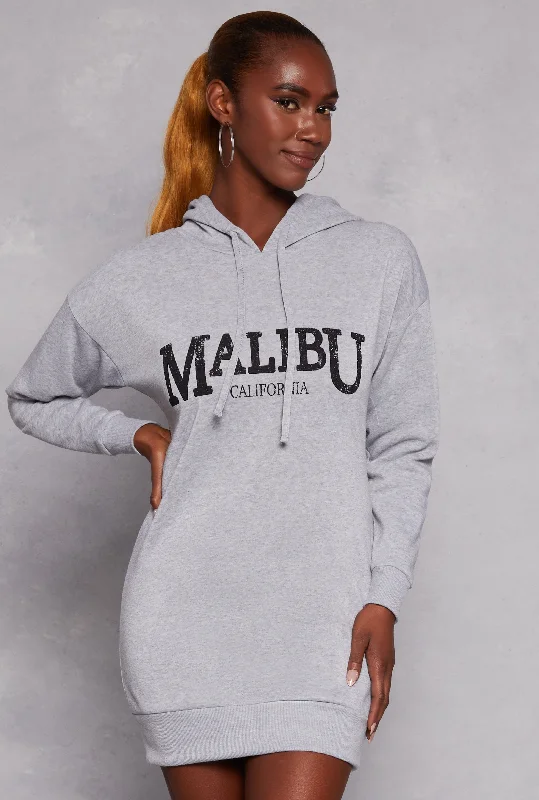 Malibu California Hooded Sweatshirt Dress Hoodie with Tie-Dye Psychedelic Retro