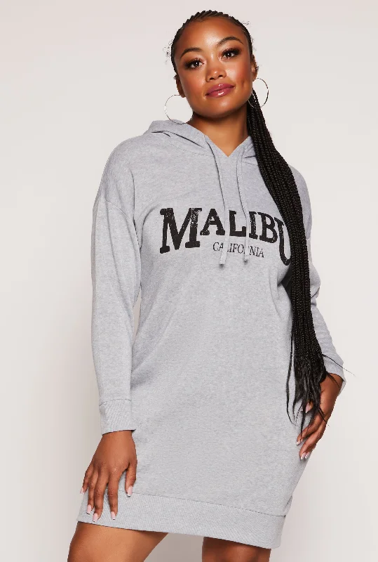Plus Size Malibu California Hooded Sweatshirt Dress Hoodie with Camouflage Military Edgy
