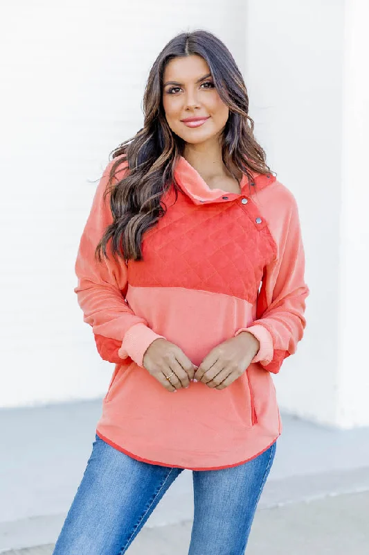 Hiding In Plain Sight Asymmetrical Orange And Coral Sherpa Pullover FINAL SALE Short Sleeve Top