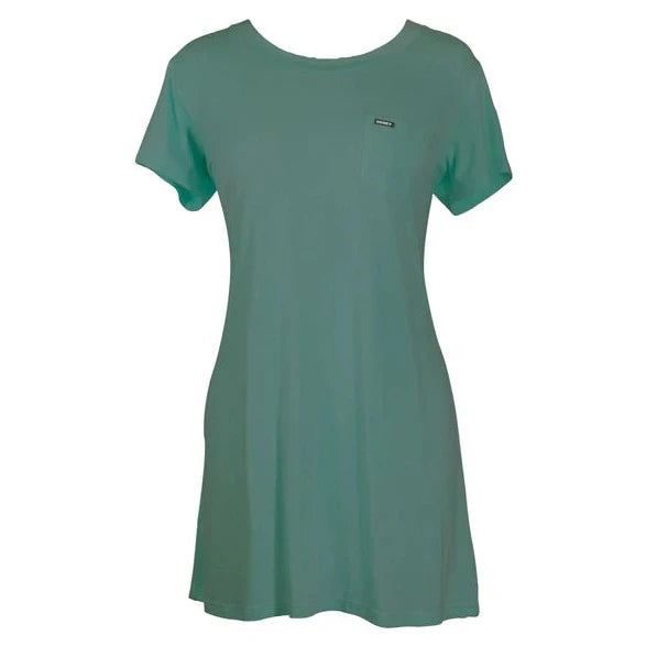 Hooey Women's Bamboo Pocket T-Shirt Dress in Teal Modern Contemporary Chic