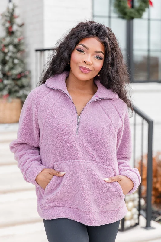 It Starts Now Purple Sherpa Quarter Zip Pullover FINAL SALE Fitted Ribbed Sweater