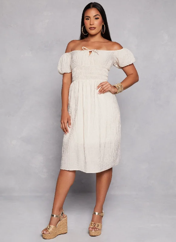 Puff Sleeve Smocked Waist Peasant Dress Tunics Floral girly