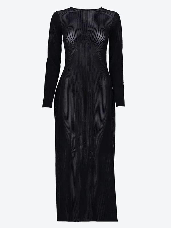 Morphing pinstripes flocked mesh long dress Tunics Canvas sturdy