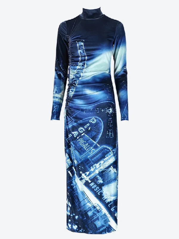 Printed pigalle velvet long dress Tunics Hiking breathable
