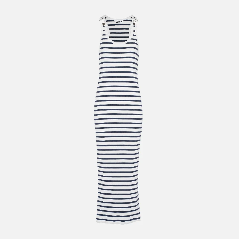Jean Paul Gaultier Ribbed Mariniere Long Dress - White Tunics Designer luxury