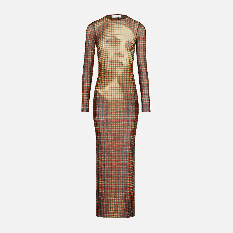 Jean Paul Gaultier Mesh Long Dress - Printed Tartan Face Tunics Fall fleece