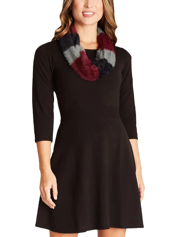 Juniors Womens Sweater Stretch Fit & Flare Dress Collared Crew Neck Turtle Neck
