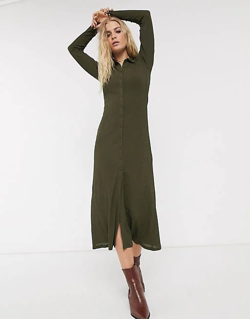 Khaki Ribbed Midi Cardigan Style Dress Long Cardigan Short Cardigan Medium Cardigan
