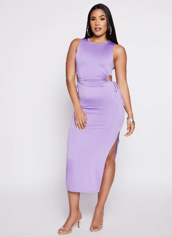 Drawstring Side Cut Out Waist Tank Dress Tunics Versatile stylish