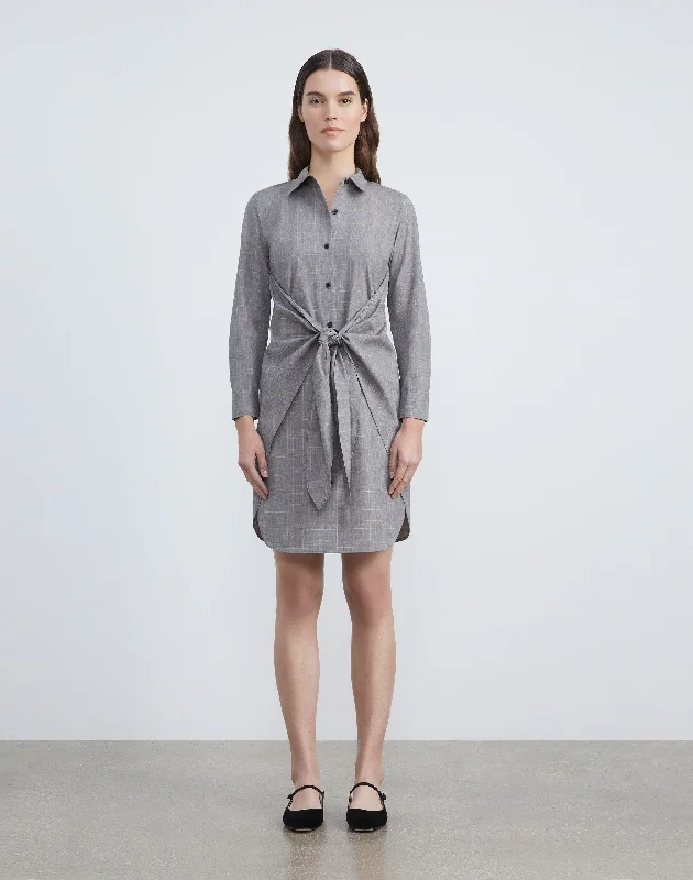 Leisurely Plaid Tie Waist Shirtdress Tunics Party sparkling