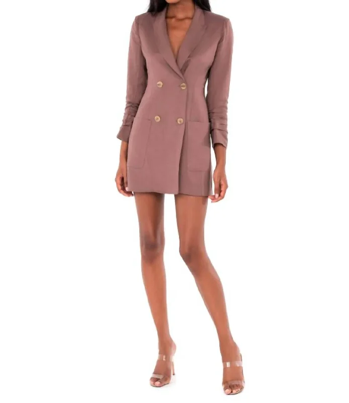 Linen Blazer Dress In Mocha Women's Print Jacket