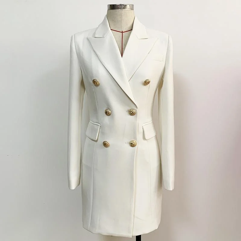 Lion Buttons Notched Blazer Dress Women's Luxury Jacket