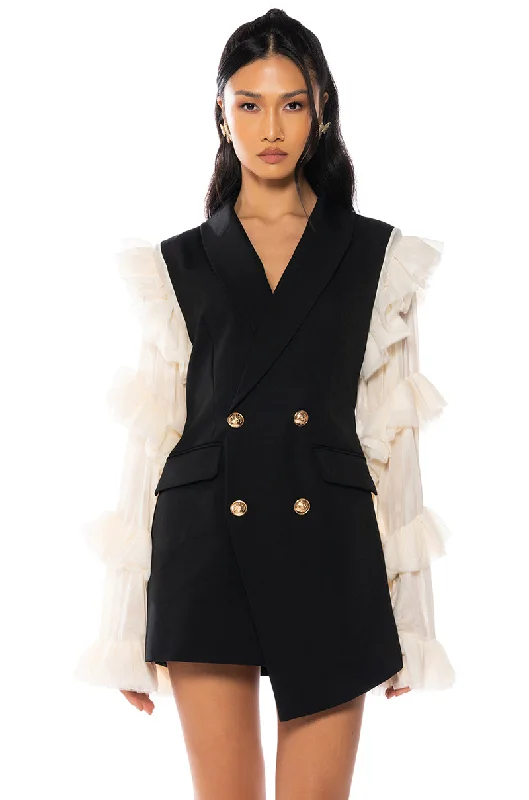 LIVING OVER THE TOP RUFFLE SLEEVE BLAZER MINI DRESS Women's Pencil Blazer