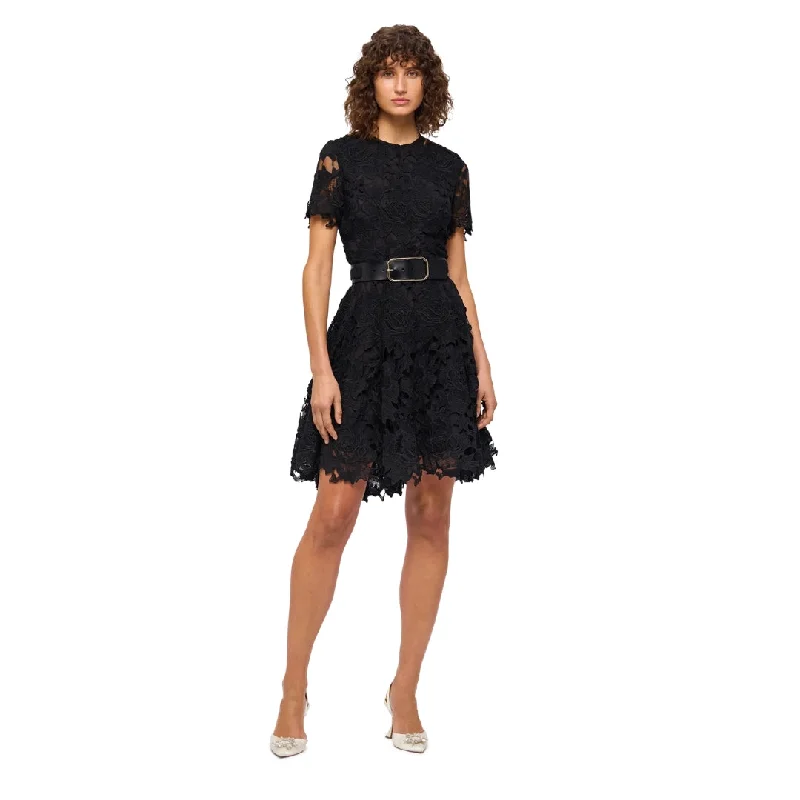 Leo Lin Women's Caroline Lace T-Shirt Mini Ebony Dress Collared Crew Neck Turtle Neck