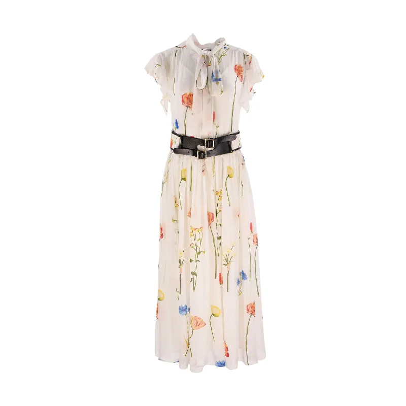 Leo Lin Women's The Fields Print White Long Dress Tunics Trousers formal