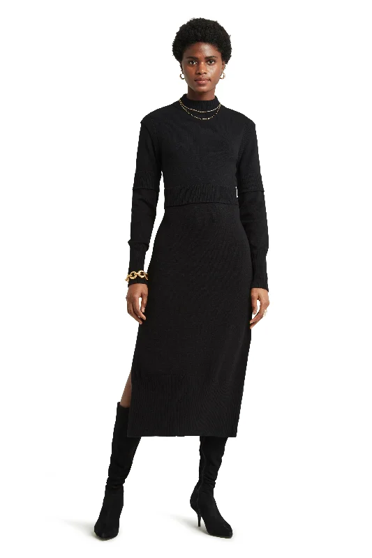 LS MOCK NECK SWEATER DRESS Chenille Blend Fleece Blend Nylon Blend