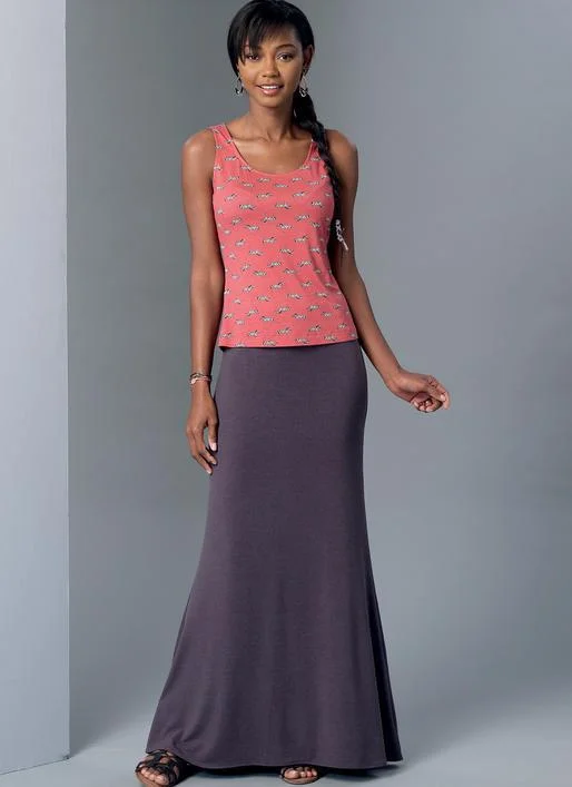 M7386 Misses' Knit Tank Top, Dresses and Skirt crew neck tank