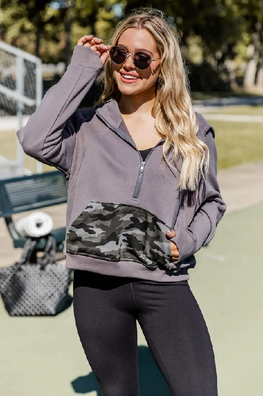 Making It Look Easy Camo Ribbed Shoulder Quarter Zip Pullover FINAL SALE Fleece Warm Pullover