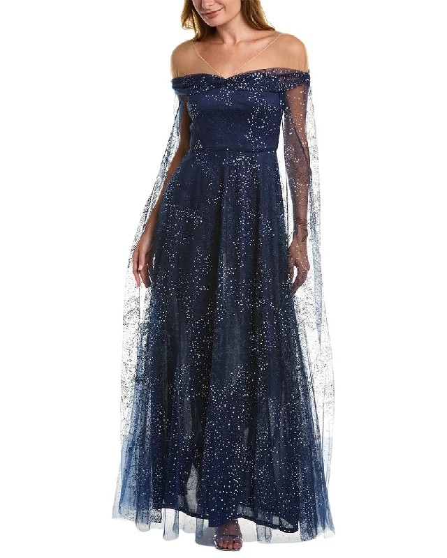 Marchesa Notte Glitter Cape Gown Maxi Flowy Bohemian