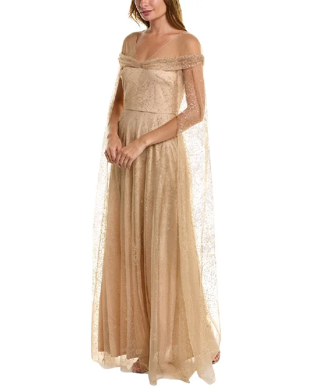 Marchesa Notte Glitter Cape Gown Elegant Long Evening