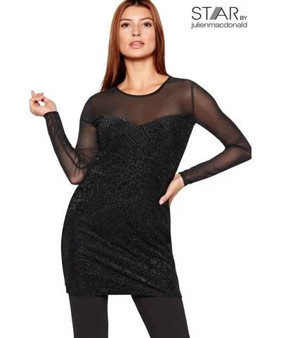 Mesh Tunic Sweatshirt Dress Hoodie with Frayed Bohemian Relaxed