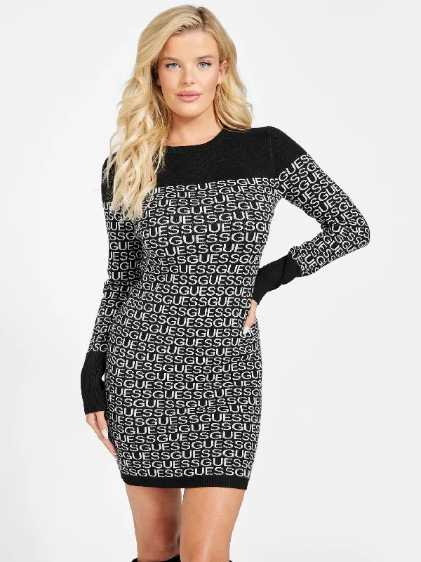 Muna Logo Sweater Dress Satin Fabric Silk Fabric Chiffon Fabric