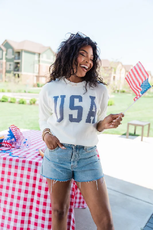 My Team Ivory and Navy USA Sweater FINAL SALE High Neck Crew Neck V-Neck