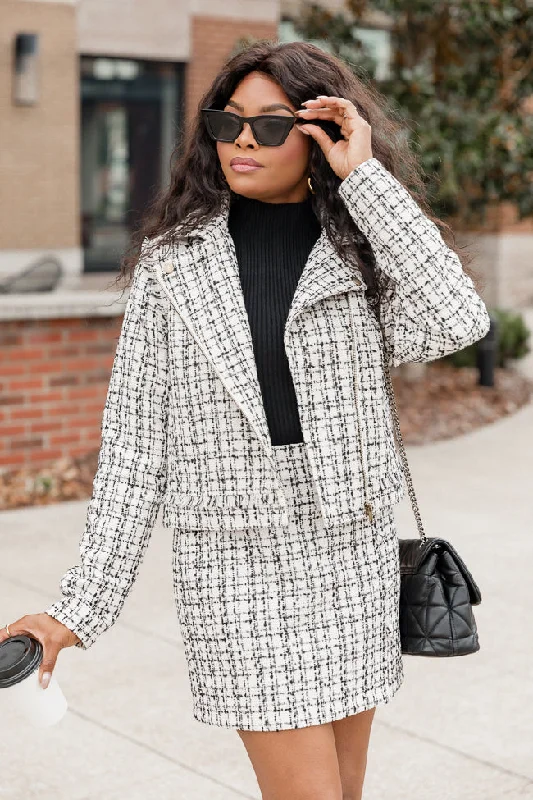 Serious Business Woman Cream and Black Plaid Boucle Tweed Moto Jacket FINAL SALE Wool Fabric Cashmere Fabric Tweed Fabric Serious Business Woman Cream and Black Plaid Boucle Tweed Moto Jacket FINAL SALE Wool Fabric Cashmere Fabric Tweed Fabric