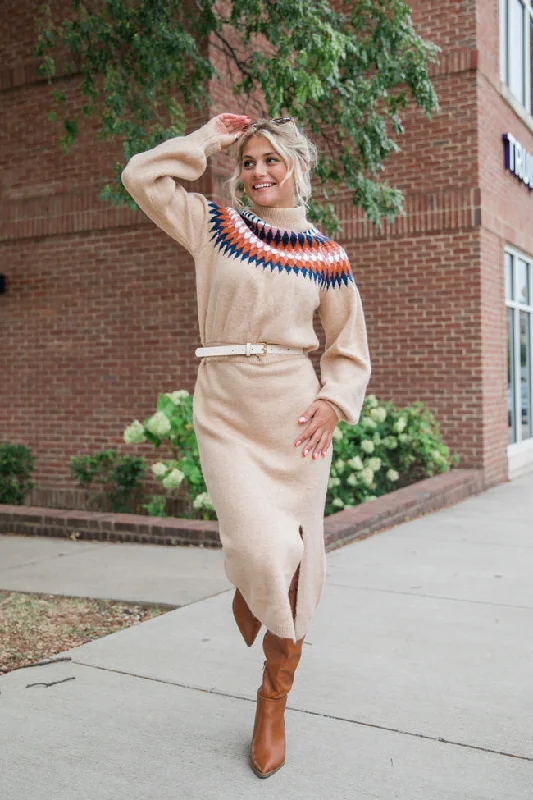Northern Lights Multi Fair Isle Detail Sweater Dress Striped Floral Plaid