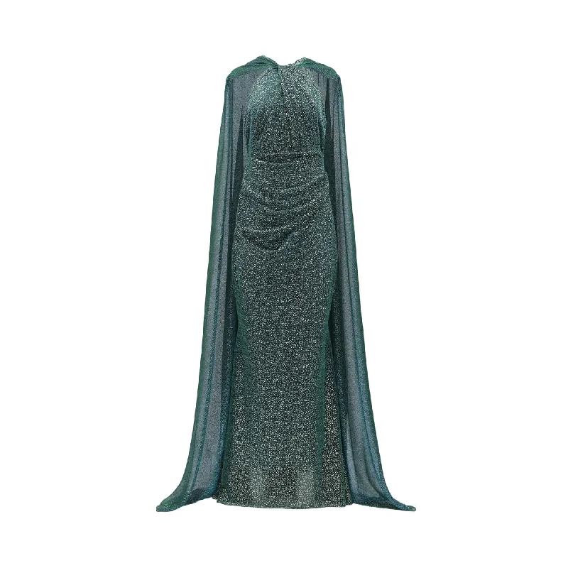 Talbot Runhof Women's Emerald Green Long Dress Turtleneck Warm Winter