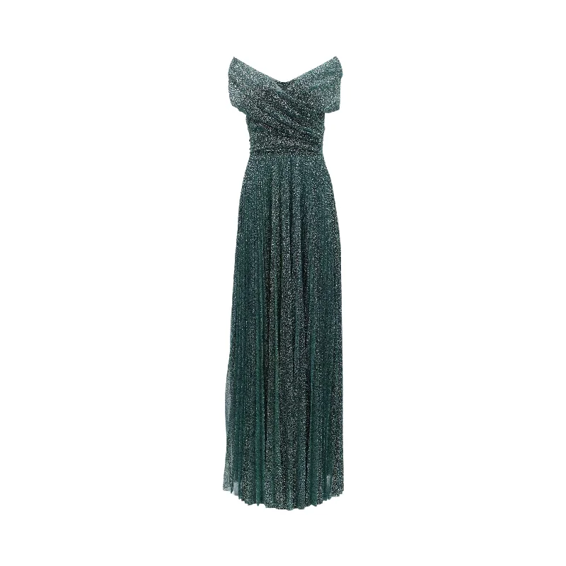 Talbot Runhof Women's Emerald Green Long Dress Turtleneck Neckline Stylish