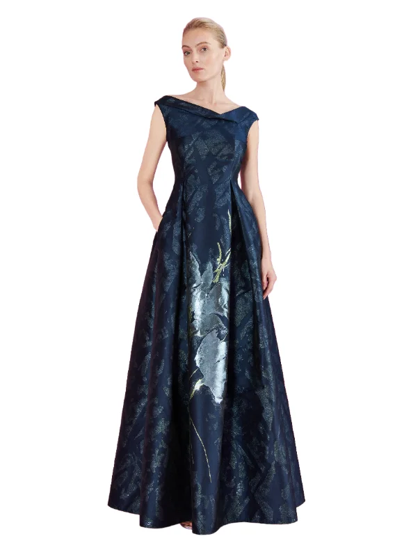Talbot Runhof Women's LOZANA Long Midnight Dress Floral Print girly