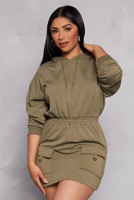 Almost Famous Elastic Waist Hoodie Dress Tunics Short Trendy