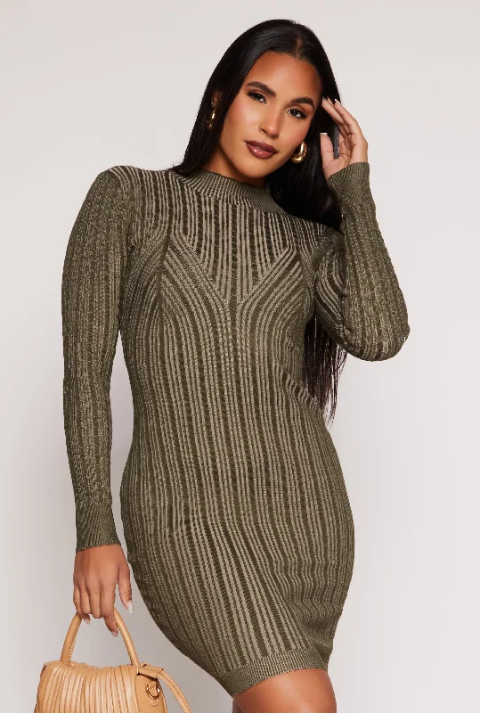 Almost Famous Ribbed Knit Shadow Stripe Sweater Dress Plaid Sweater Polka Dot Checkered