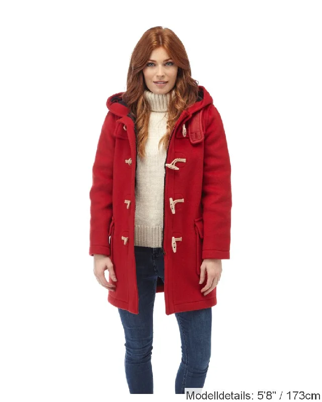 Originaler und authentischer Dufflecoat in klassischer Passform für Damen mit Holzknöpfen  - Rot Vintage Suede Jacket
