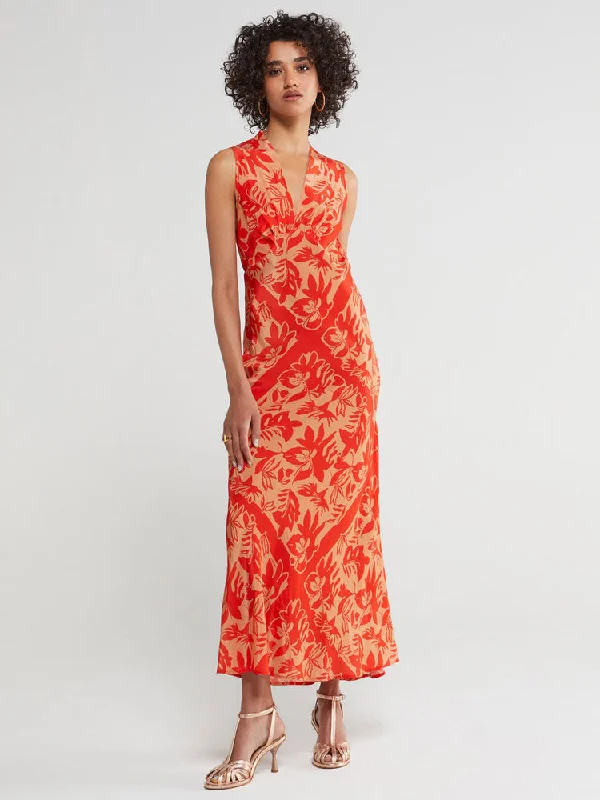 Ottod'Ame Printed Viscose Long Dress Coral Tunics Bridal satin