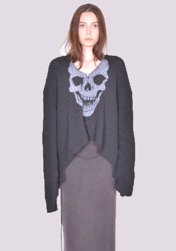 OTTOLINGER 0706203 OPEN COLLAR SKULL KNIT SWEATER BLACK Fleece Sweater Nylon Polyester