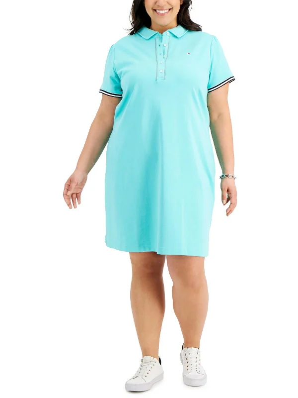Plus Womens Cotton Knee T-Shirt Dress Thin T-Shirt Open Front Quick Dry