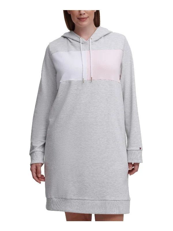 Plus Womens Hoodie Short Sweatshirt Dress Hoodie with Pastel Soft Subtle