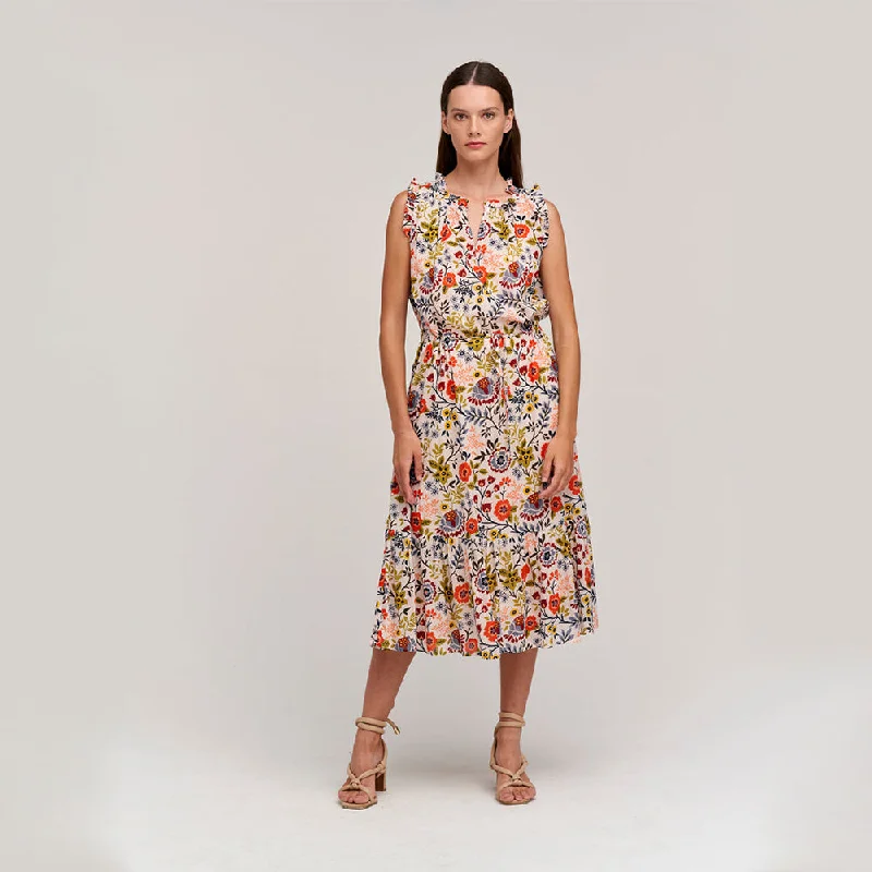 Printed Cotton Voile Long Dress (Meadow) Tunics Denim casual