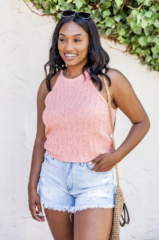 Proud Moment Coral Knit Sweater Tank FINAL SALE Mesh Sweater Canvas Denim